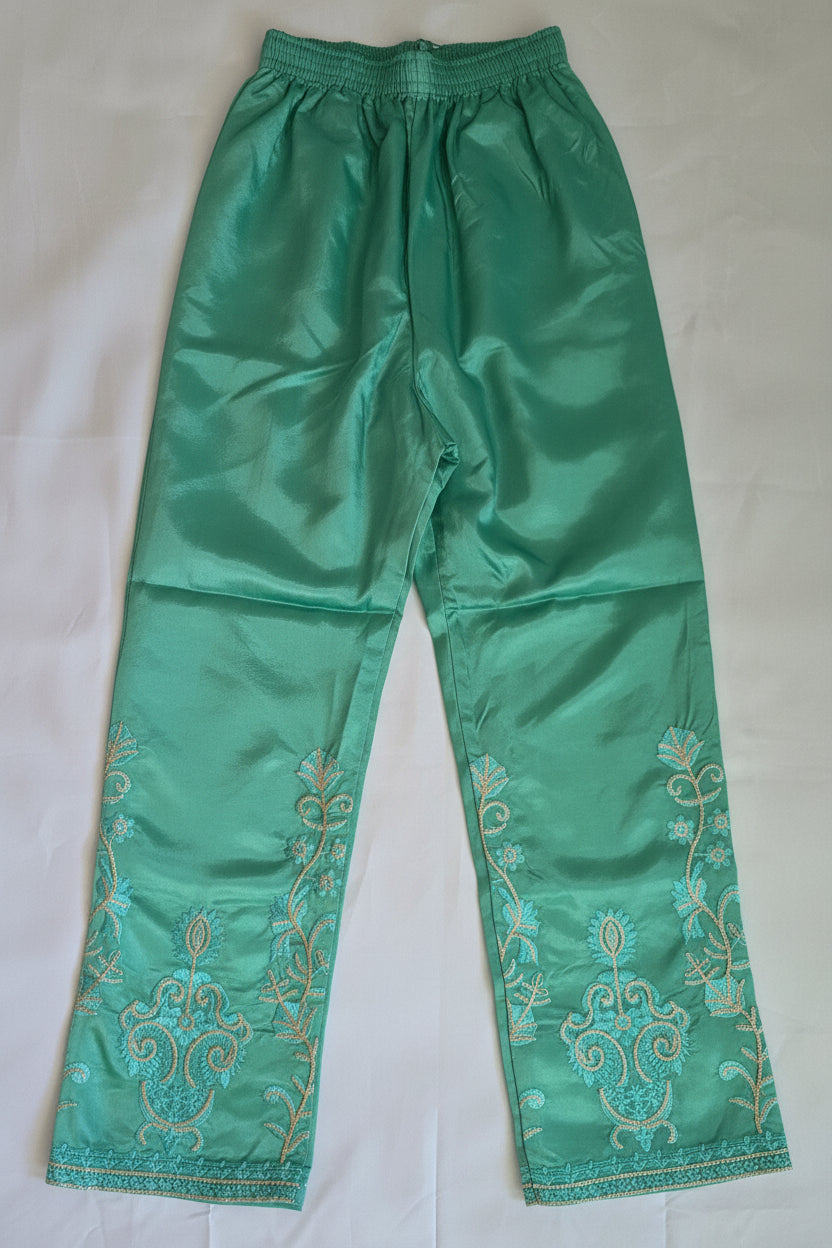 Teal Mint Multi-Fabric 3-Piece Embroidered Suit | Gold Sequin & Tilla Work | Pakistani Semi-Formal & Eid Wear