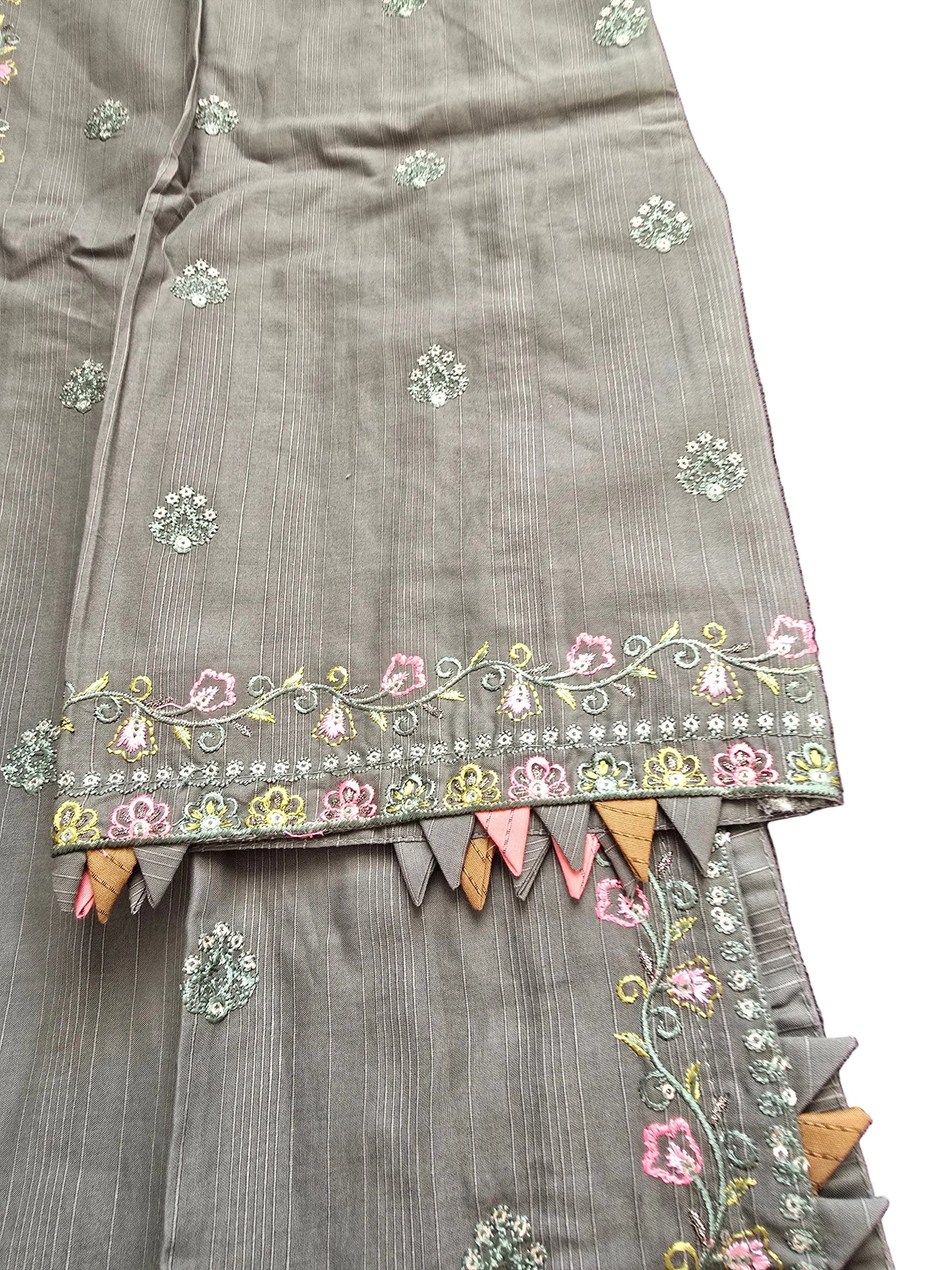Olive Green Embroidered 3-Piece Suit | Crystal Neckline | Paisley Waistcoat| Dupatta | W Dot 313