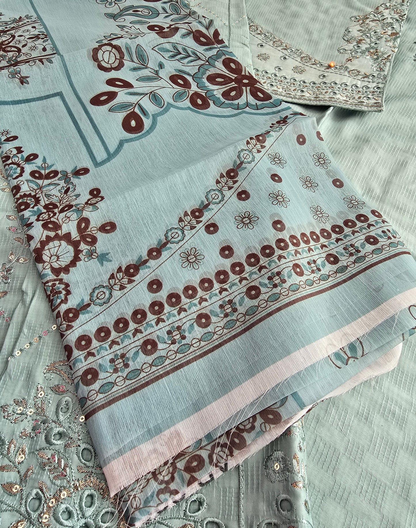 Mint Embroidered 3-Piece Luxury Suit