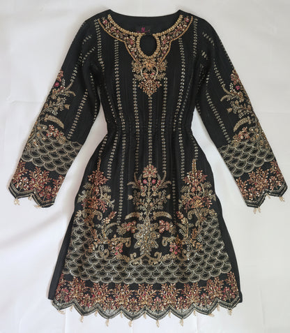 Bin Younas Black Heavy Embroidered 3-Piece Chiffon Suit | Zardozi Sequin Work | Pakistani Wedding & Eid Formal Wear