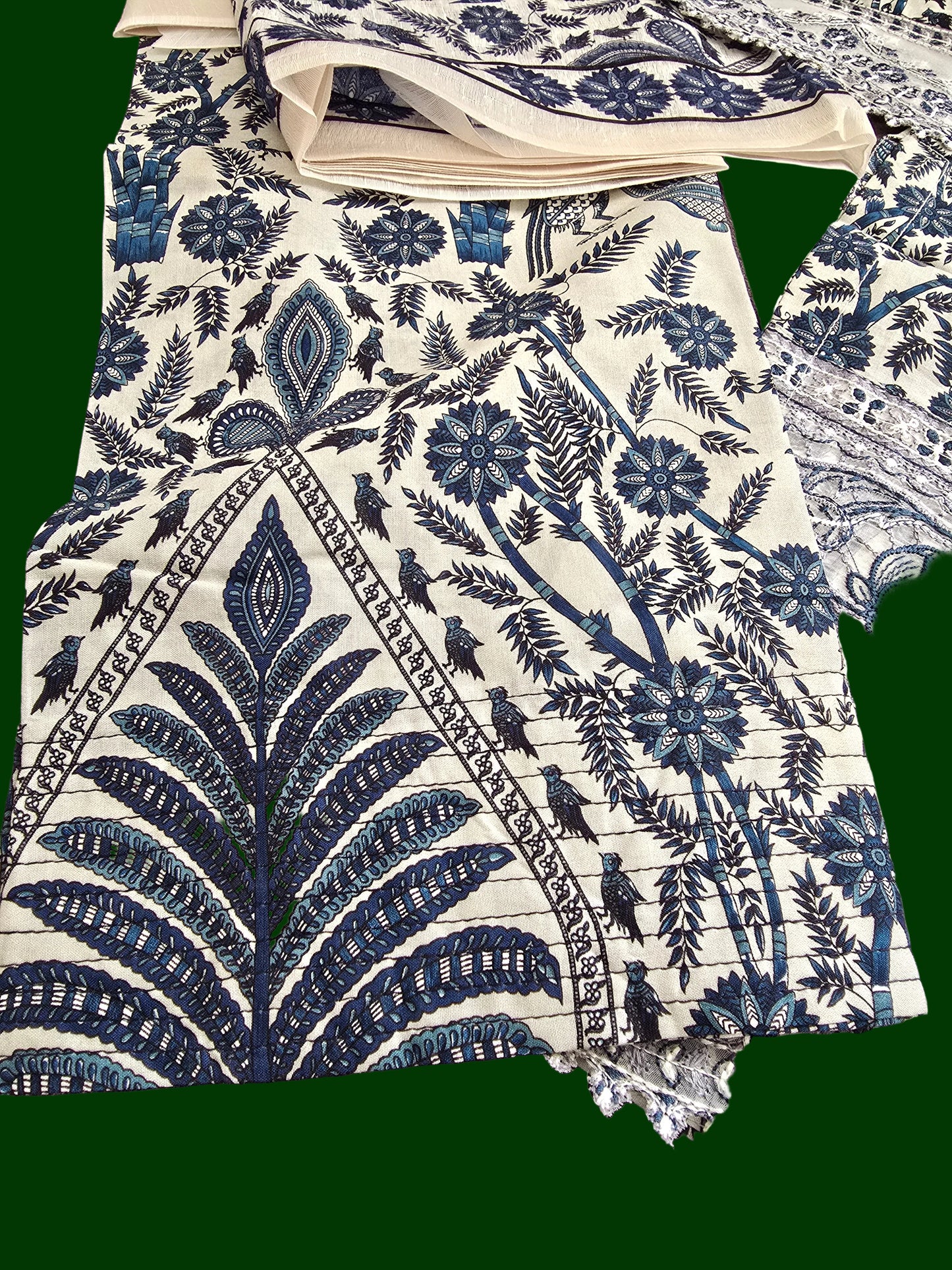 Blue Botanical 3-Piece Lawn Suit | Embroidered Net Hem | Dupatta