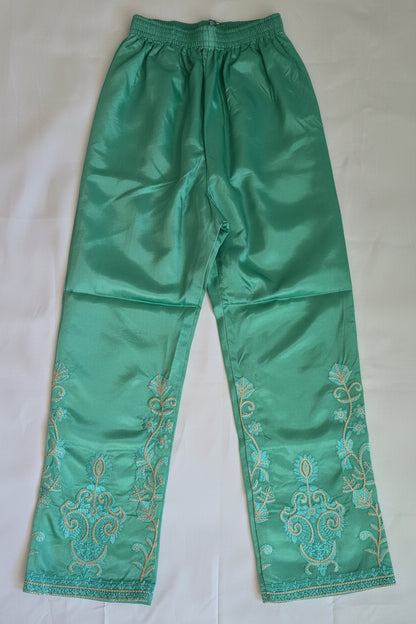 Teal Mint Multi-Fabric 3-Piece Embroidered Suit | Gold Sequin & Tilla Work | Pakistani Semi-Formal & Eid Wear
