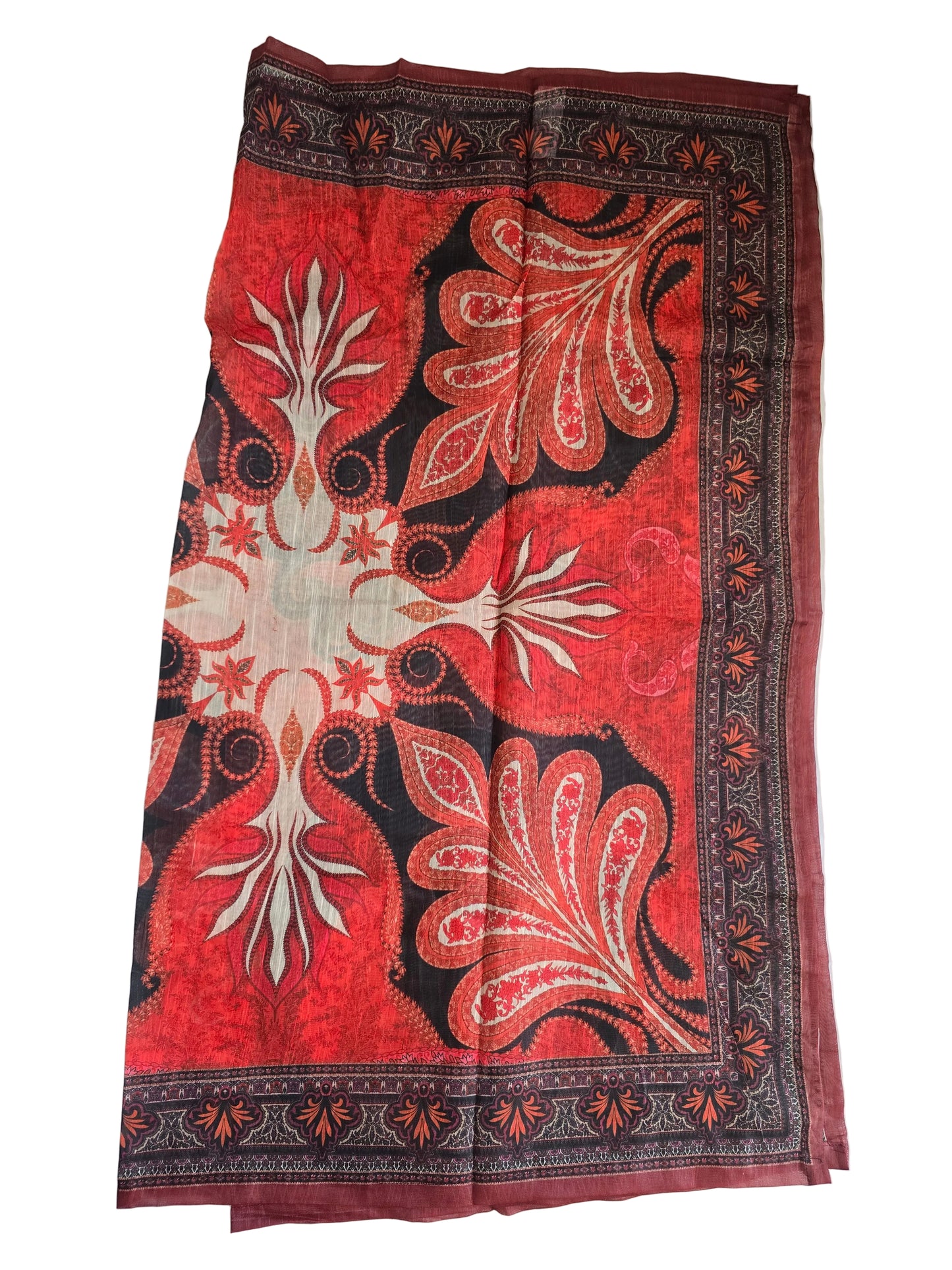 Sana Safinaz Black Floral Print 3-Piece Suit | Kurti Shalwar Dupatta | Rust & Cream Border | Black Embroidered Neckline| Premium lawn