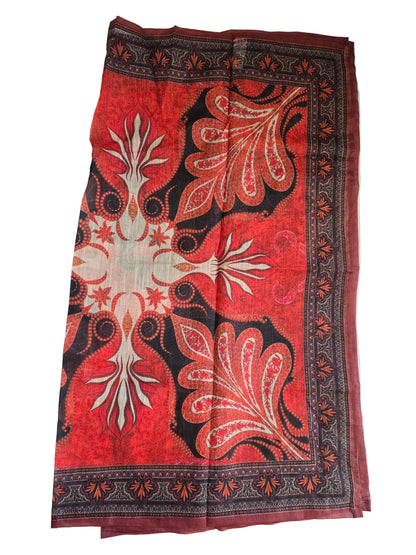 Sana Safinaz Black Floral Print 3-Piece Suit | Kurti Shalwar Dupatta | Rust & Cream Border | Black Embroidered Neckline| Premium lawn