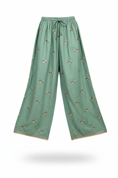 Sage Green Embroidered 2-Piece Suit | Kurti & Palazzo | Sheesha & Paisley Booti | Casual & Everyday Desi Wear