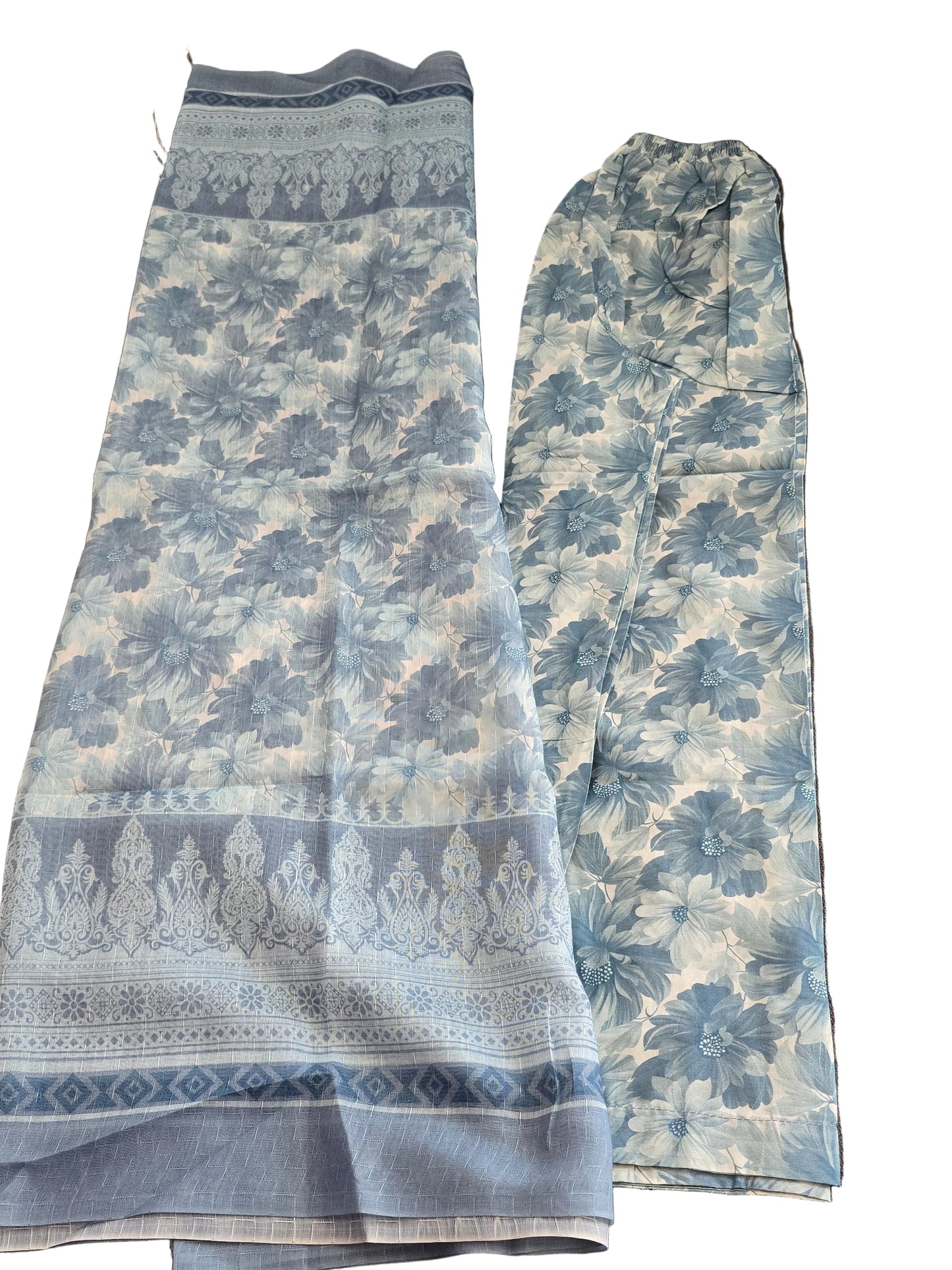 Pakistani 3-Piece Floral Lawn Suit | Blue & White Lace | Buy Online Germany & Europe