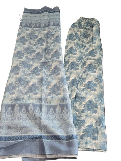 Pakistani 3-Piece Floral Lawn Suit | Blue & White Lace | Buy Online Germany & Europe