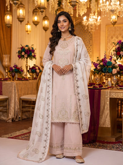 Pakistani Embroidered 3-Piece Suit | Blush Pink Shalwar Kameez | Europe & Germany
