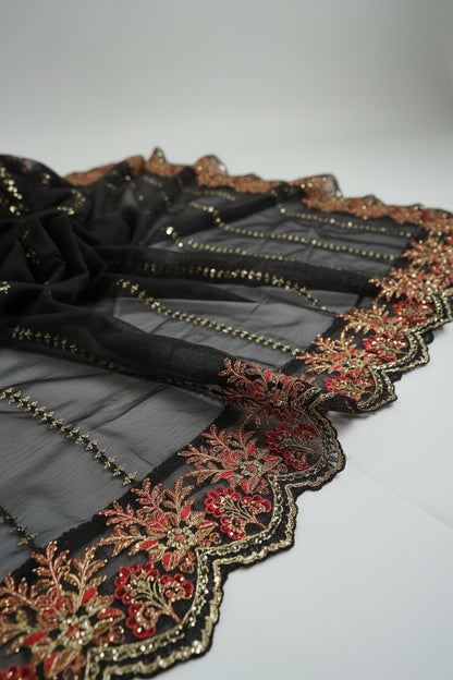 Bin Younas Black Heavy Embroidered 3-Piece Chiffon Suit | Zardozi Sequin Work | Pakistani Wedding & Eid Formal Wear