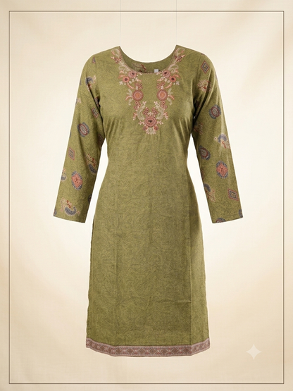 Mehndi Green, lightly Embroidered 3-Piece Cotton Suit with Coral Paisley Dupatta | Everyday Shalwar Kameez