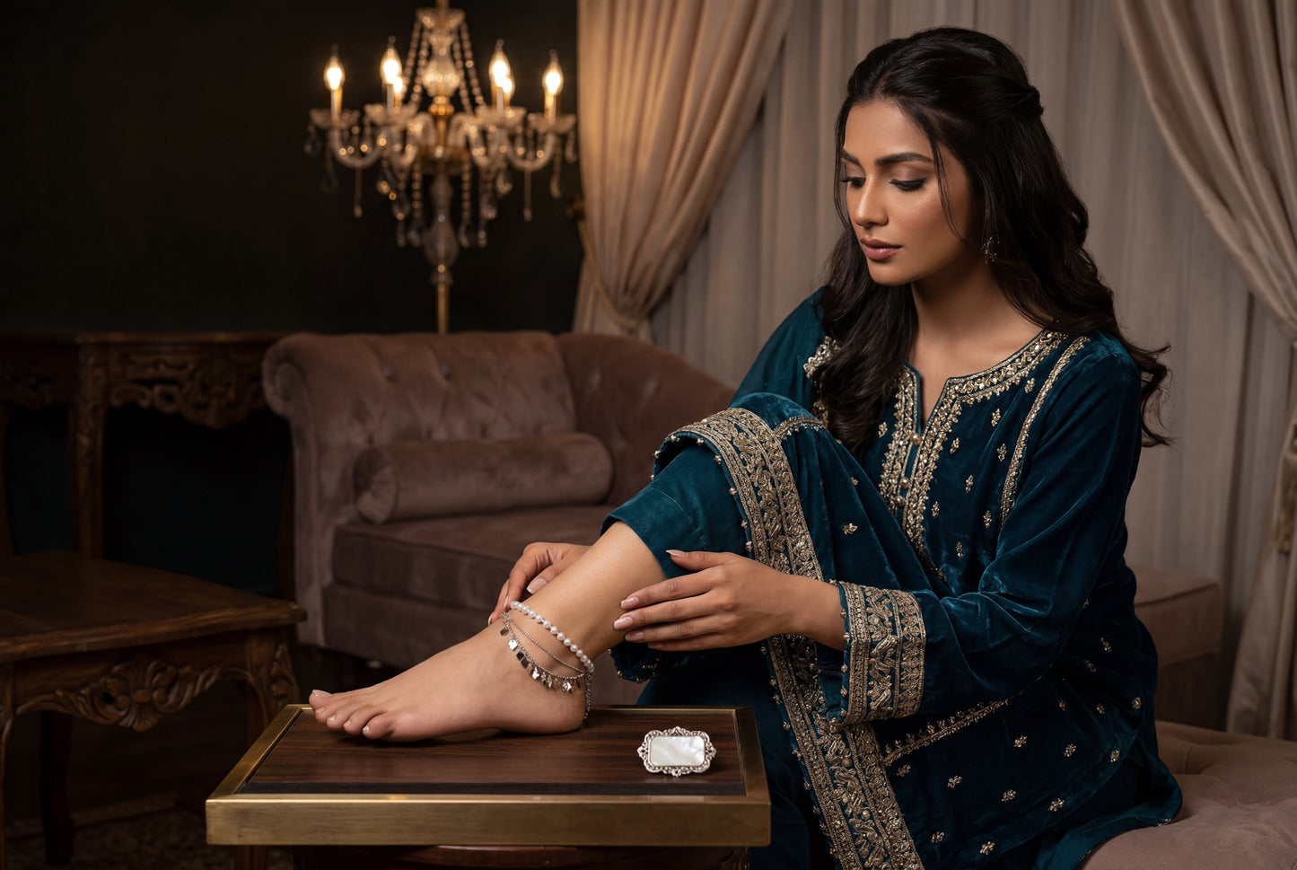 Silver Pearl Payal – Multi-Strand Pearl & Charm Anklet | Pakistani Indian Payal | Desi Wedding Foot Jewellery