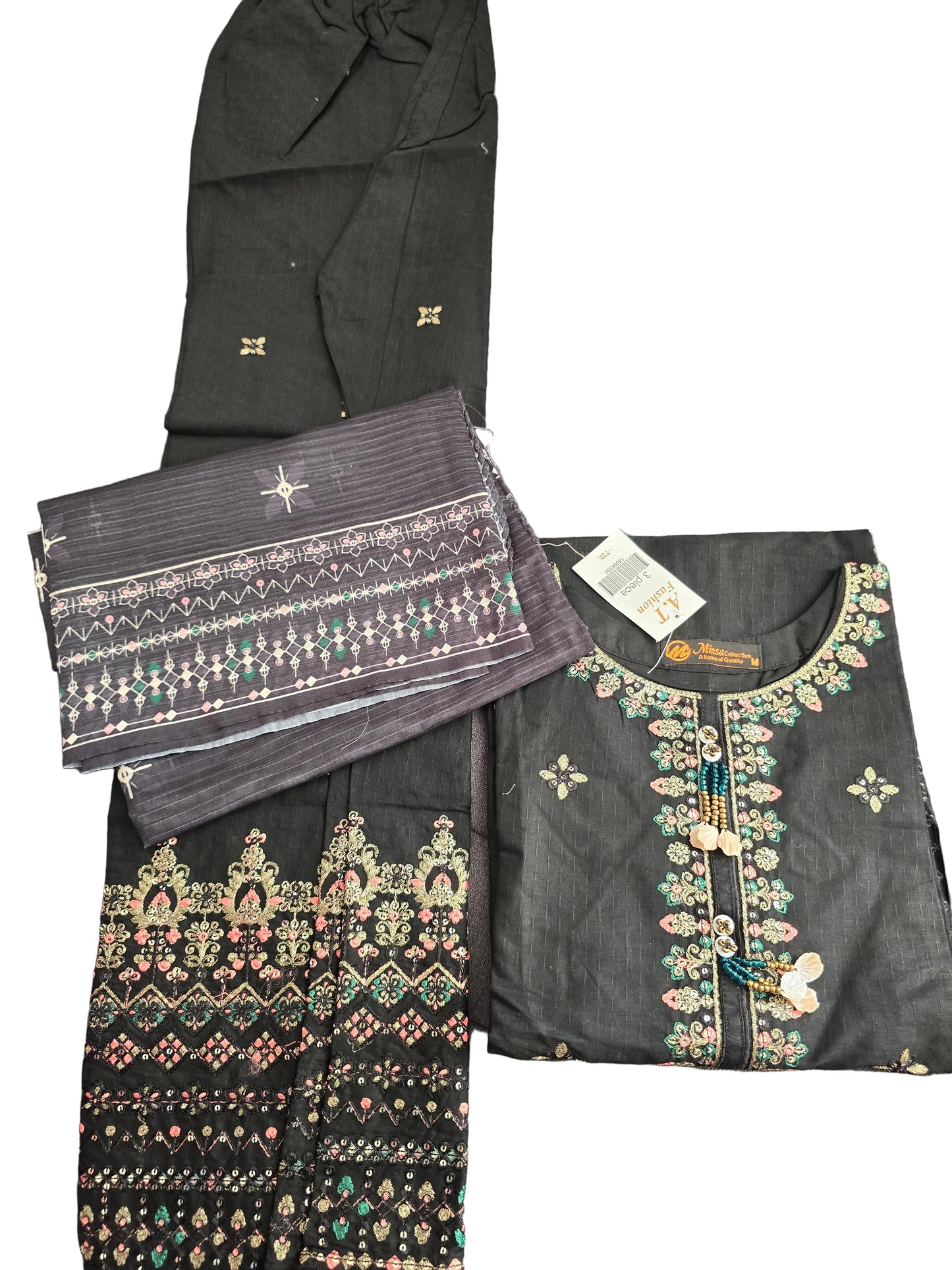 ✨ Black Embroidered 3-Piece Suit |
