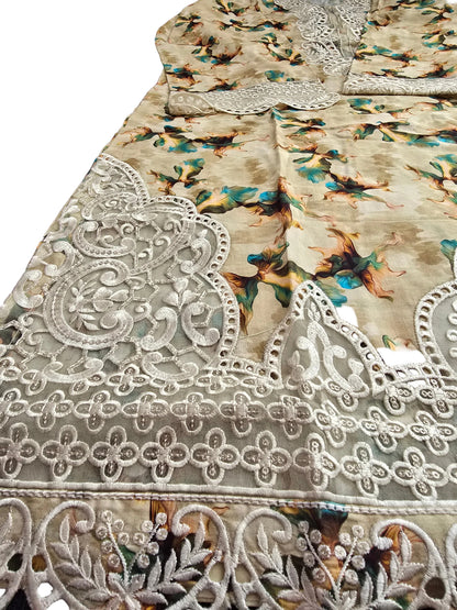 Ghausia Luxury – Digital Print Embroidered 3-Piece Suit