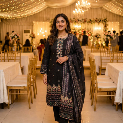 ✨ Black Embroidered 3-Piece Suit |