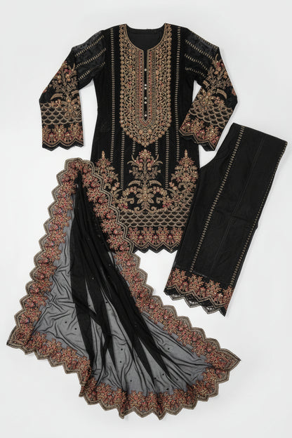 Bin Younas Black Heavy Embroidered 3-Piece Chiffon Suit | Zardozi Sequin Work | Pakistani Wedding & Eid Formal Wear