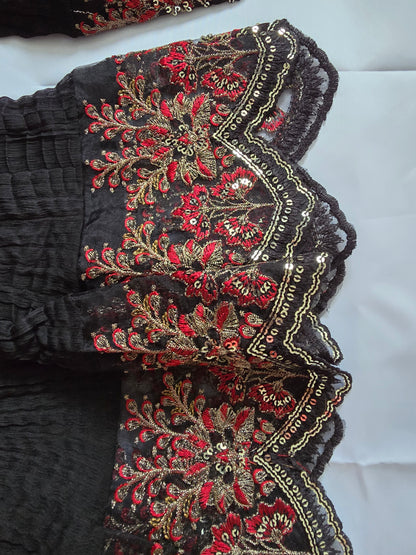 Bin Younas Black Heavy Embroidered 3-Piece Chiffon Suit | Zardozi Sequin Work | Pakistani Wedding & Eid Formal Wear