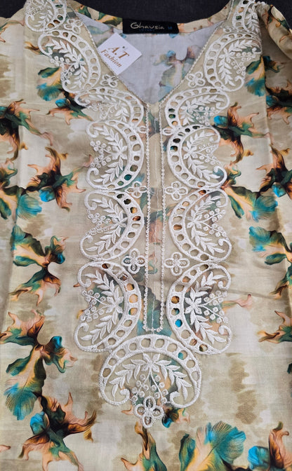 Ghausia Luxury – Digital Print Embroidered 3-Piece Suit