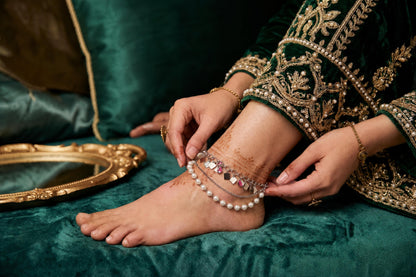Silver Pearl Payal – Multi-Strand Pearl & Charm Anklet | Pakistani Indian Payal | Desi Wedding Foot Jewellery