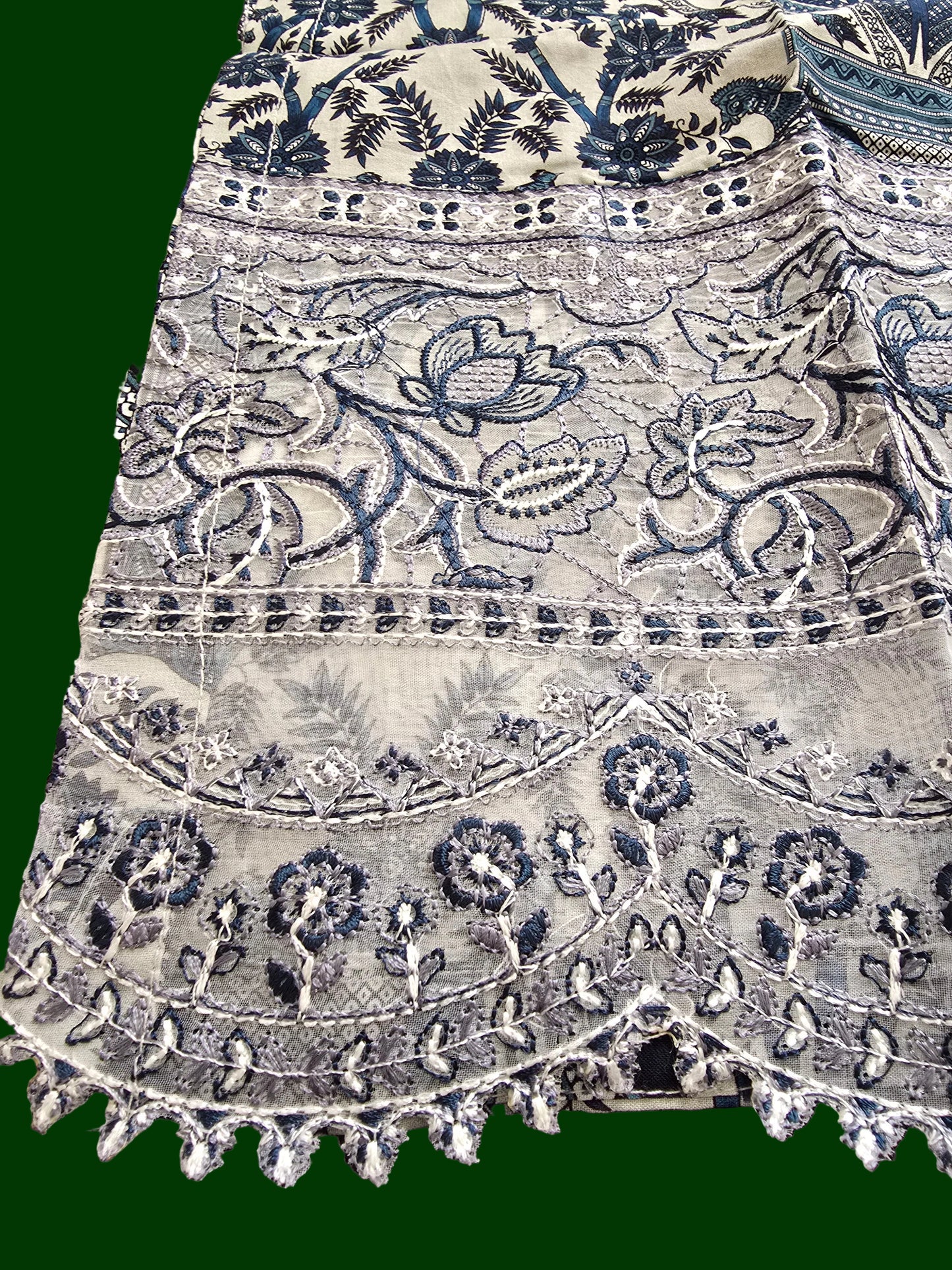 Blue Botanical 3-Piece Lawn Suit | Embroidered Net Hem | Dupatta