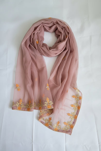 Dusty Mauve Multi-Fabric 3-Piece Organza Suit | Sharara Style | Sheesha Mirror & Sequin Embroidery | Pakistani Wedding & Formal Wear