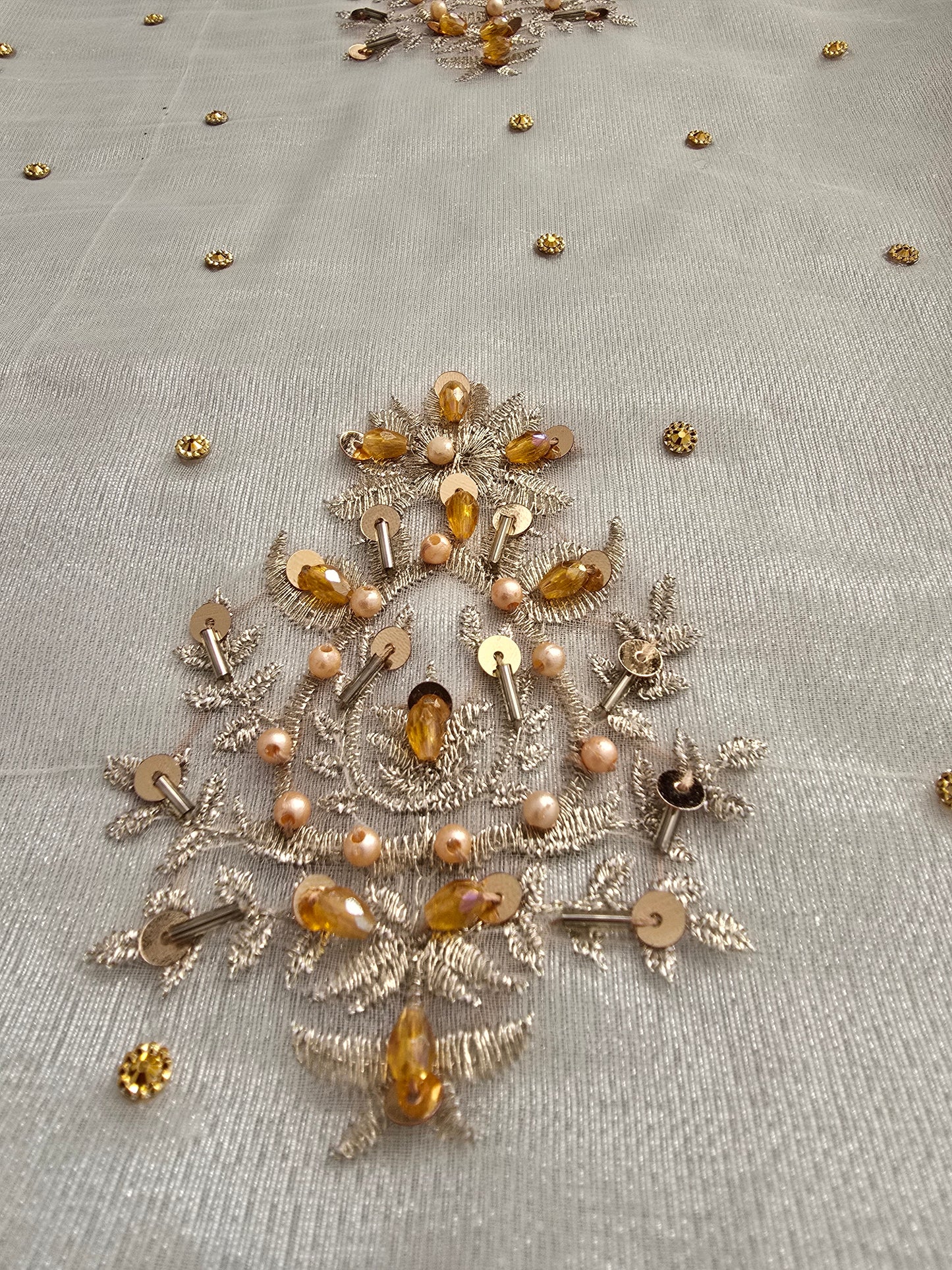 3-Piece Luxury Organza Suit – Creme colour with Gold work