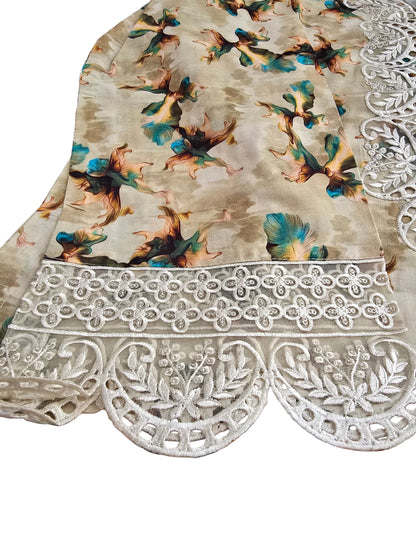 Ghausia Luxury – Digital Print Embroidered 3-Piece Suit