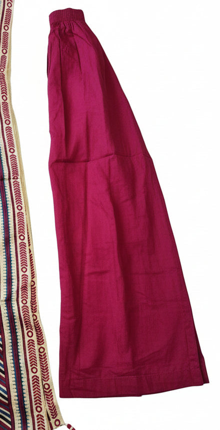 J. Pret Essentials 3-Piece Printed & Embroidered Suit – Deep Red/Maroon