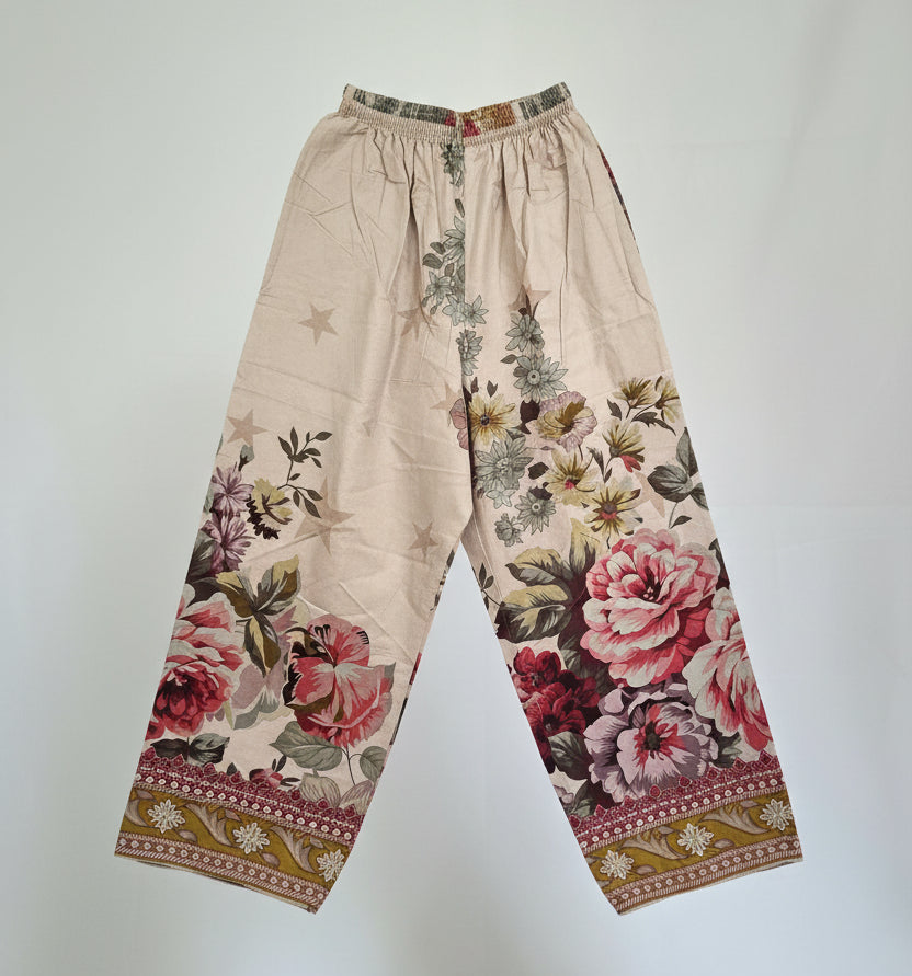 Minsa Collection Beige Multi-Fabric 3-Piece Floral Printed Suit | Cutwork & Sequin Embroidered Hem | Pakistani Casual & Semi-Formal Wear