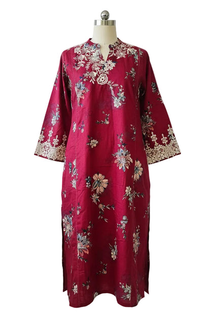 J. Pret Essentials 3-Piece Printed & Embroidered Suit – Deep Red/Maroon