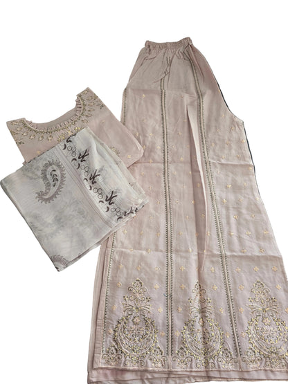 Pakistani Embroidered 3-Piece Suit | Blush Pink Shalwar Kameez | Europe & Germany