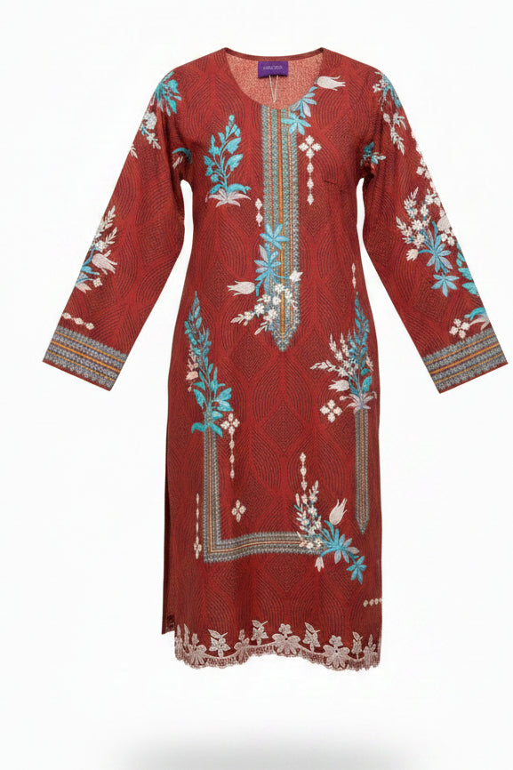 Sana Safinaz Lawn 3-Piece Suit | Rust Red Floral Print | Pakistani Designer Lawn
