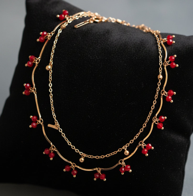 Gold & Ruby Red Crystal Payal – Dual-Strand Bead Drop Anklet | Pakistani Indian Bridal Foot Jewellery | Desi Wedding Payal Germany