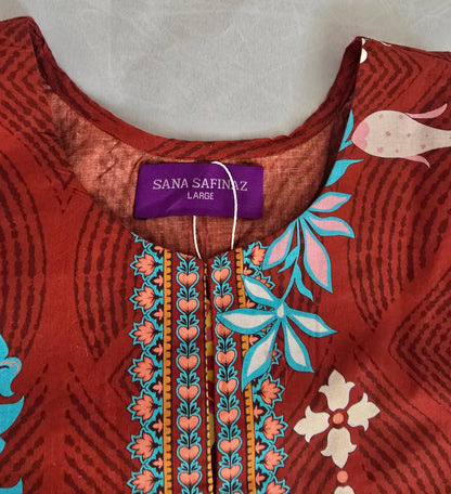 Sana Safinaz Lawn 3-Piece Suit | Rust Red Floral Print | Pakistani Designer Lawn